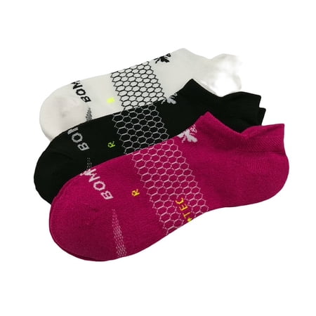 Bombas Women's All Purpose Performance Ankle Socks (White/Black/Pink) 3PK-Medium