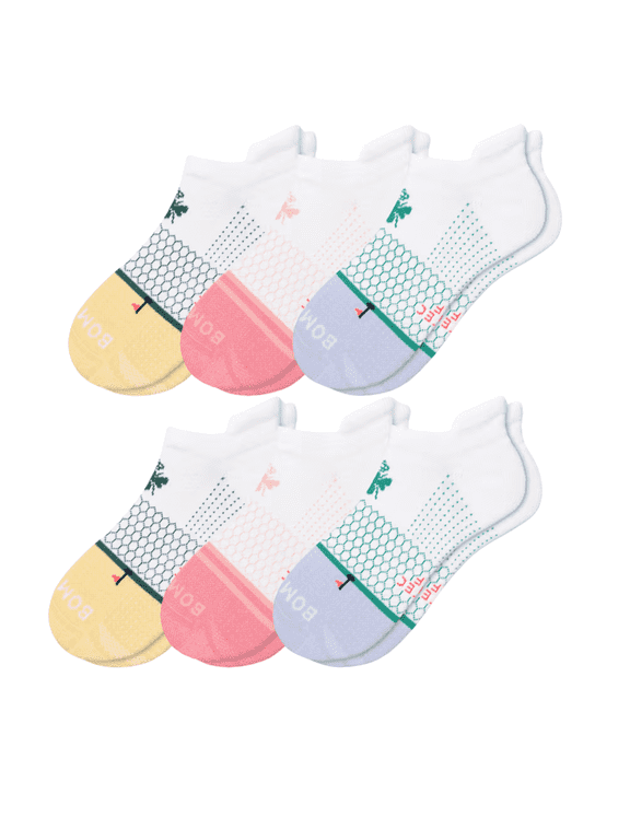 Womens Ankle Socks, White Mixed Color Ankle Socks, 6 Pairs, Medium, Womens Size 7.5-11