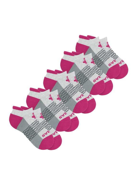 Women's Cushioned Ankle Socks with Honeycomb Arch Support, 5 Pack, Grey/Pink, Size Medium