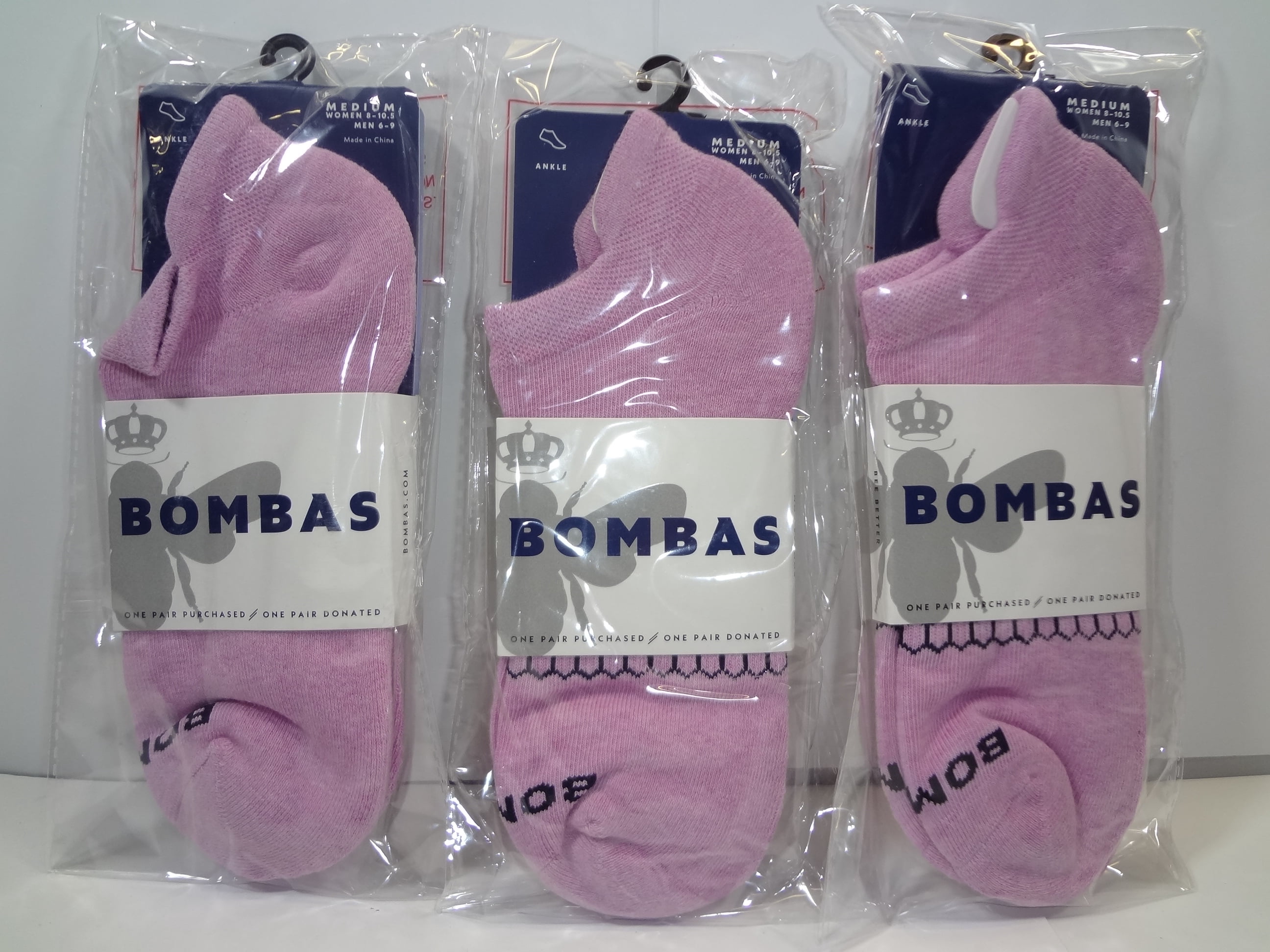 Bombas Womens Ankle Socks (Med) Pink (3PK)
