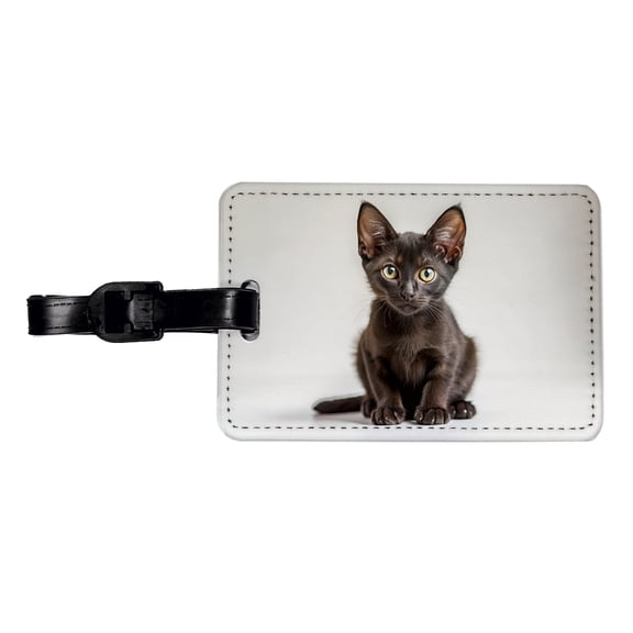 Bombay Black Cat Kitten Photo Faux Leather Travel Luggage Tag