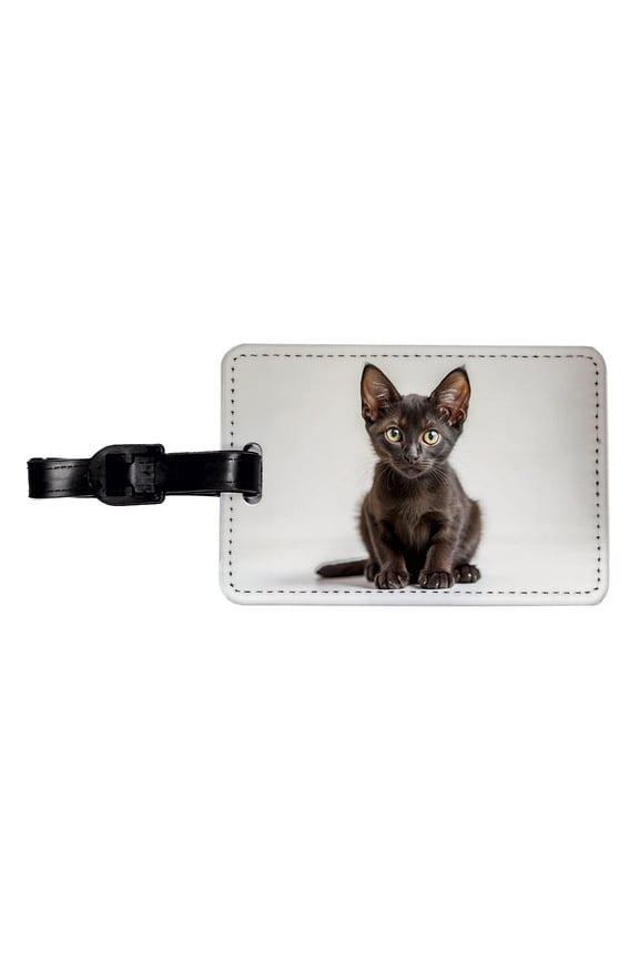 Bombay Black Cat Kitten Photo Faux Leather Travel Luggage Tag