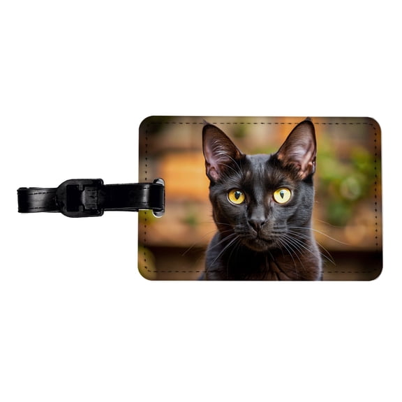 Bombay Black Cat Photo Faux Leather Travel Luggage Tag