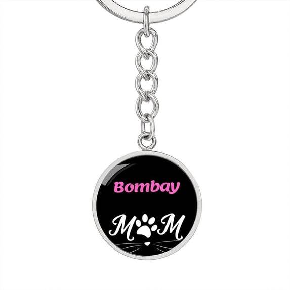 Bombay Cat Mom Keychain Stainless Steel or 18k Gold Circle Pendant