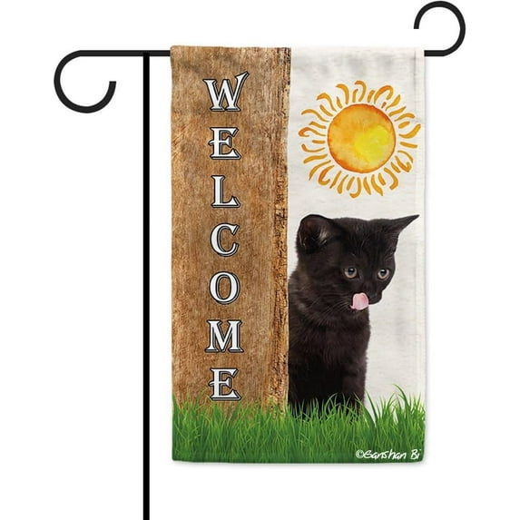 Bombay Cat Spring Summer Welcome Garden Flag Dog Hides Behind a Tree Sun Outside Yard Decor Flag Banner 12.5X18 Inch Double Side Style 1