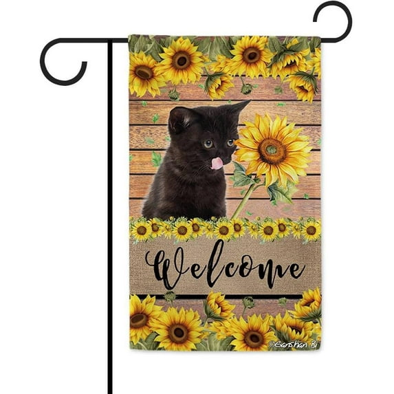Bombay Cat Sunflower Garden Flag Cat Welcome Spring Summer Wooden Print Flag Banner Outside Yard Decor 12.5X18 Inch Double Side Style 1