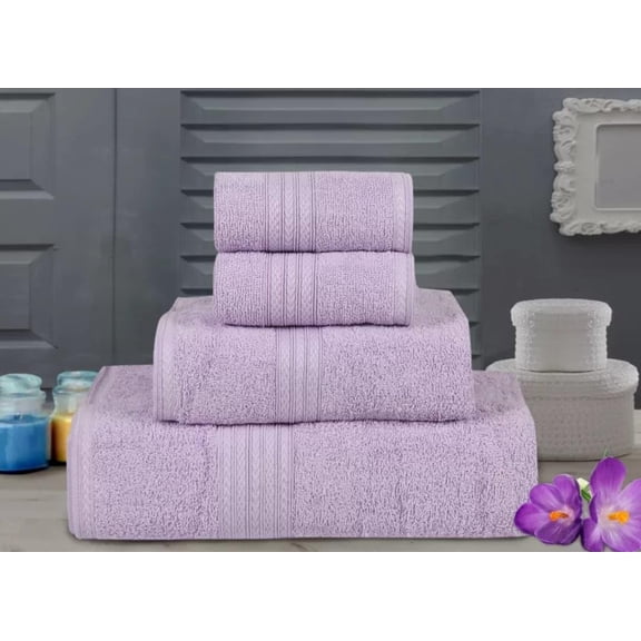 Bombay Dyeing Cotton 1 Bath, 1 Hand & 2 Face Towel Set 1200 Gsm (Pack Of 4) - Tulip R4 Violet
