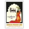thumbnail image 1 of Bombay Mumbai India - Indian Woman in Red Sari - American President Lines - Vintage Ocean Liner Travel Poster c.1959 - Master Art Print (Unframed) 12in x 18in, 1 of 4