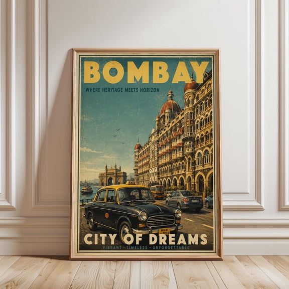 Bombay Vintage Travel Poster Retro Taxi Print Art