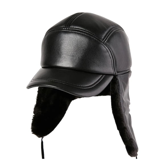 Bomber Hat Leather Black Men Hats With Earflap Thicker Russian Hats Winter Warm Genuine Leather Male Fur Caps ,Durable Quality