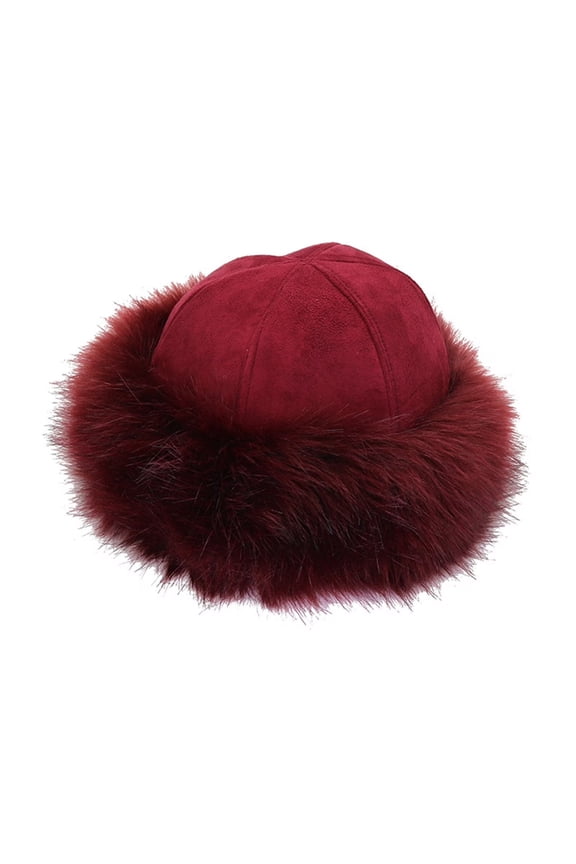 Bomber Hats CQXIDFH Women Plush Ring Headgear, Thick Fleece Lined Empty Top Warm Fashion Winter Hat, Sun Hats (Wine Red, One Size)