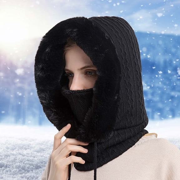 Bomber Hats - Women Winter Cold-Proof Ski Cap Outdoor Riding Warm Bib Face Mask Integrated Hood Hat - Windproof Ski Hats