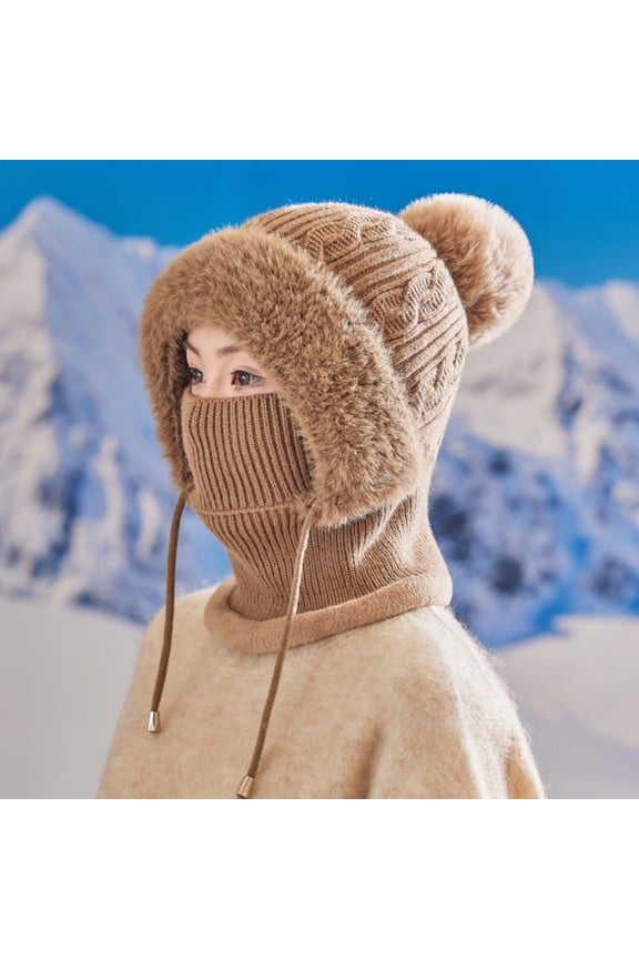 Bomber Hats Women's VisorsWomen's Winter Plush Hat Scarf Integrated Warm and Cold with Thick Velvet Knit Pullover and Woolen Hat