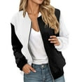 thumbnail image 1 of Bomber Jacket Coats for Women Color Block Zip Up Long Sleeve Stand Collar Windbreaker Fall Fashion Work Outerwear with Pockets, 1 of 5