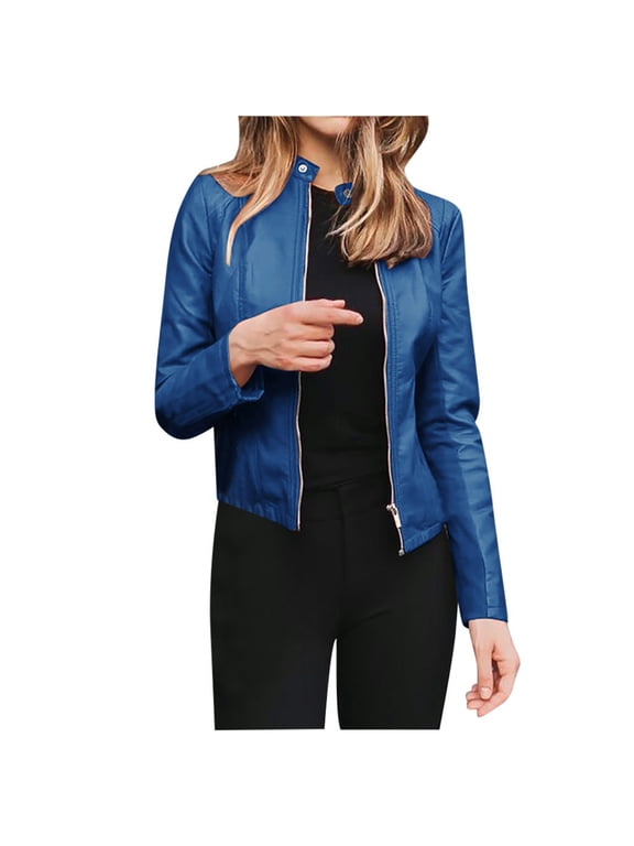 Bomber Jacket Faux Leather Motorcycle Jacket for Women 2024 Plus Size Casual Coats Vintage Biker Jackets Long Sleeves Cropped Coats Y2k Jacket Fall Jacket