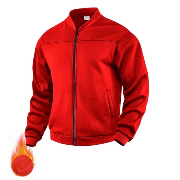 Bomber Jacket Men Full Zip Up Causal Windbreaker Jackets for Men Classic Baseball Collar Fall Jacket Red S