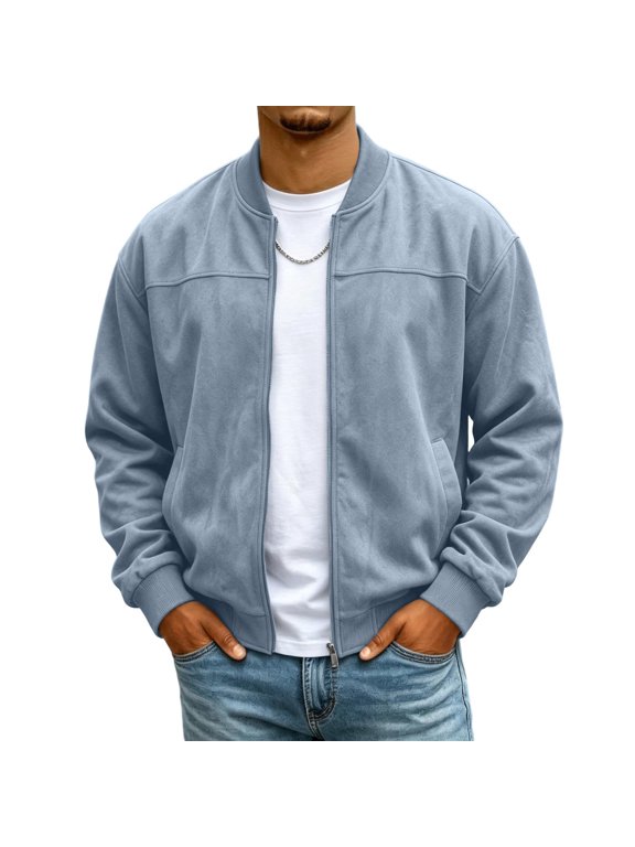 Bomber Jacket Men Light Zip Up Business Casual Jackets with Pockets Varsity Fall Outerwear