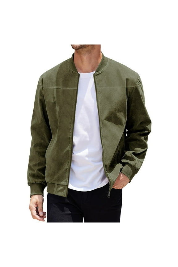 Bomber Jacket for Men Mens Sports Smart Casual Lightweight Baseball Jacket Sportswear Full Zip Windbreaker Coat Outdoor Jackets Stand Collar Outerwear with Pockets