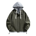 thumbnail image 1 of Bomber Jacket Men Sevevn Mens Fake Two Pieces Windbreaker Spring and Fall Vibrant Color Block Coat Lightweight Jacket with Hood, 1 of 4