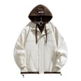thumbnail image 1 of Bomber Jacket Men Sevevn Mens Fake Two Pieces Windbreaker Spring and Fall Vibrant Color Block Coat Lightweight Jacket with Hood, 1 of 4