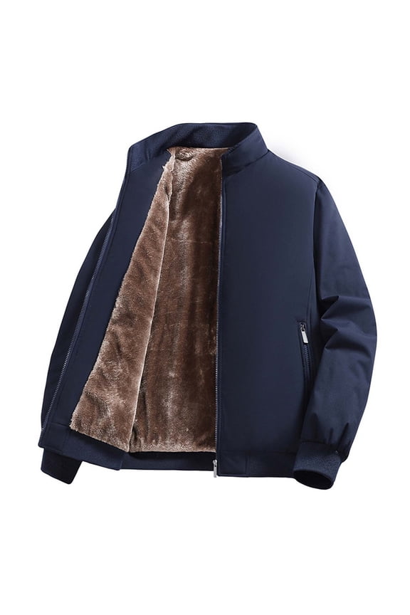 Bomber Jacket Men Windproof Winter Coats Fleece Lined Warm Full Zip Casual Quilted Jacket Outdoor Sport Daily Wear Windbreaker,Blue,XL