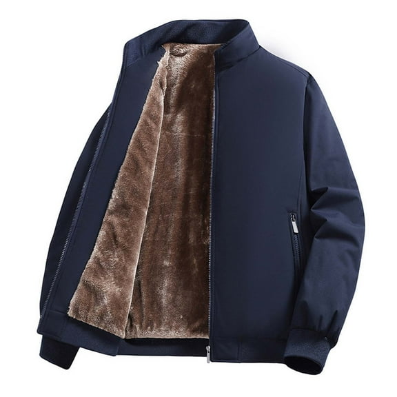 Bomber Jacket Men Windproof Winter Coats Fleece Lined Warm Full Zip Casual Quilted Jacket Outdoor Sport Daily Wear Windbreaker,Blue,XXXXL