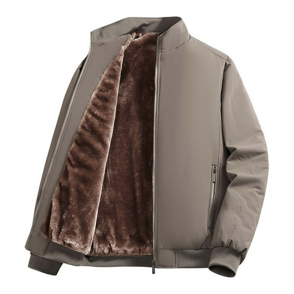 Bomber Jacket Men Windproof Winter Coats Fleece Lined Warm Full Zip Casual Quilted Jacket Outdoor Sport Daily Wear Windbreaker,Khaki,M