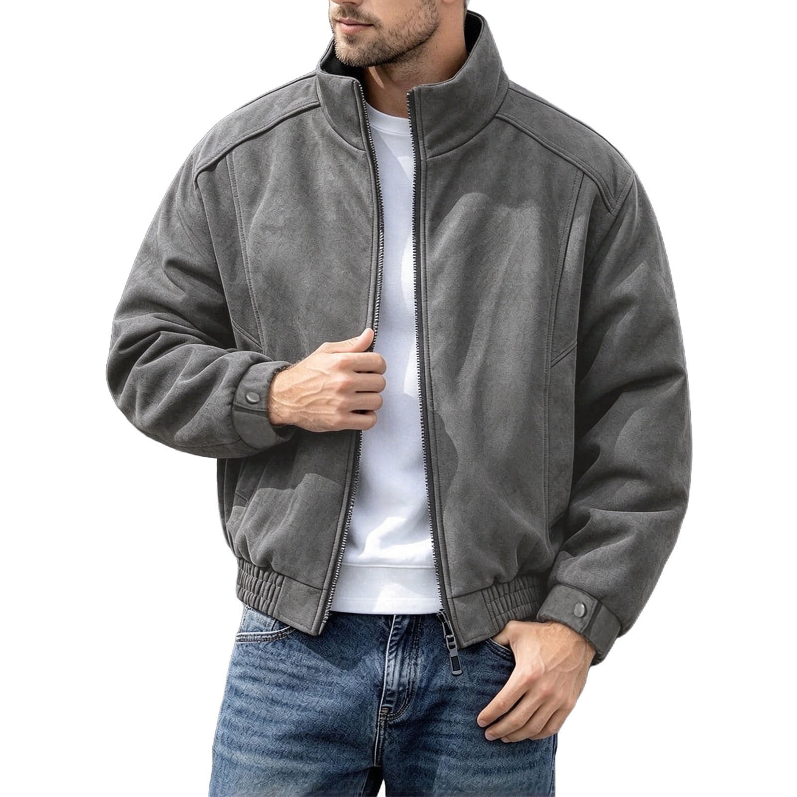 Popup Jacket Bomber Jacket Men Zip Up Windbreaker Jackets Stand Collar Long Sleeve ...