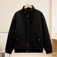 thumbnail image 1 of Bomber Jacket Men Zipper Stand Collar Quilted Padded Coat Mock Two Pieces Layered Shirt Warm Outerwear for Daily Fall Winter Wear,Black,XL, 1 of 8
