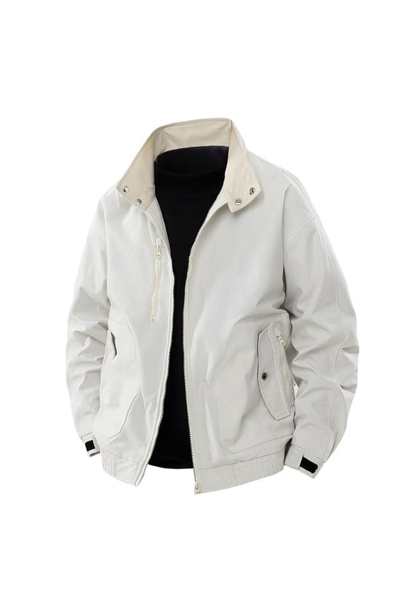 Bomber Jacket Mens Full Zip Lightweight Water Resistant Jackets Solid Color Cargo Varsity Coat Stand-Up Spring Fall Windbreaker Long Sleeve Street Tactical Outwear