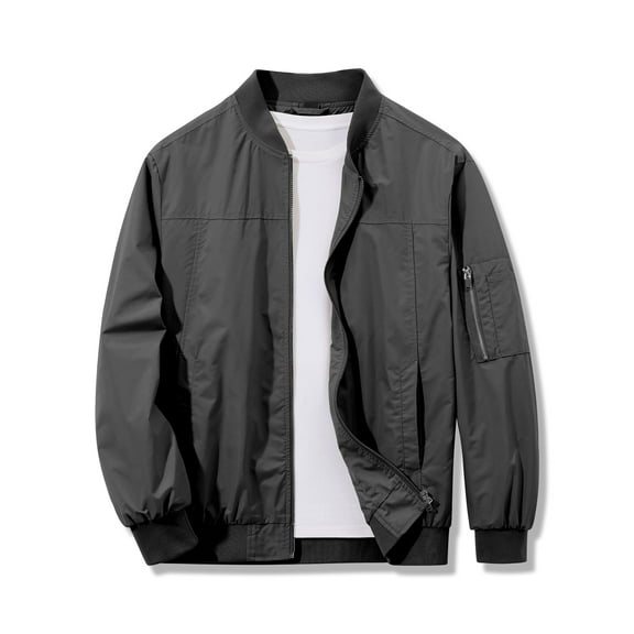 Bomber Jacket Mens Windproof Casual Windbreaker Softshell Zip Up Fashion Work Dress Winter Coat with Pockets Dark Grey XL