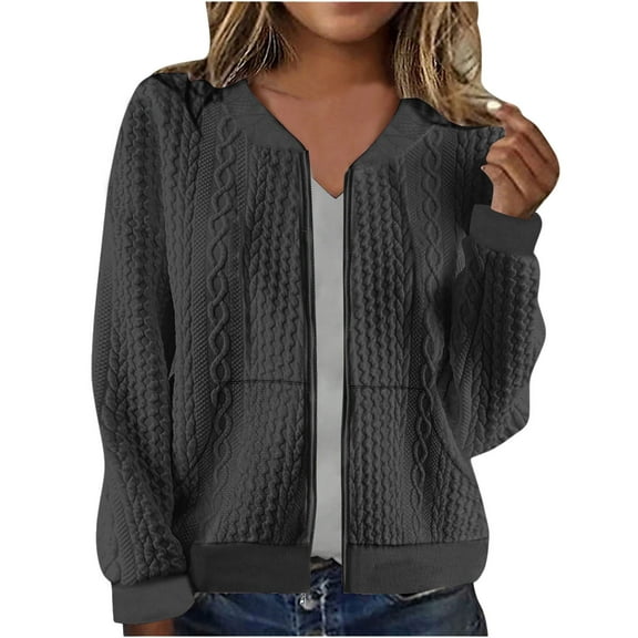 Bomber Jacket Sevevn Womens Full Zip Up Cardigan Sweater Casual Solid Long Sleeve Sweatshirt Coat with Pocket