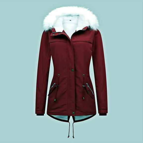 Bomber Jacket Women, College Jacket Winter with Cap Jacket Simple Long Sleeve Warm Solid Color