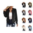 thumbnail image 1 of Bomber Jacket Women Fall Lightweight Long Sleeve Casual Faux Suede Zip Up Jackets Coat Outerwear Streetwear, 1 of 5