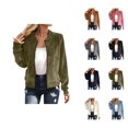 thumbnail image 1 of Bomber Jacket Women Long Sleeve Faux Suede Casual Zip Up Jacket Lightweight Fall Coat Outerwear Streetwear, 1 of 5
