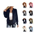 thumbnail image 1 of Bomber Jacket Women Long Sleeve Faux Suede Casual Zip Up Jacket Lightweight Fall Coat Outerwear Streetwear, 1 of 5
