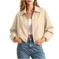 thumbnail image 1 of Bomber Jacket Women Lapel Collar Zip Up Crop Windbreaker Jackets Athleisure Going Out Hiking Travel Coats, M, 1 of 6