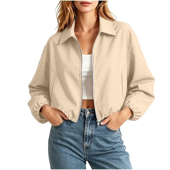 Bomber Jacket Women Lapel Collar Zip Up Crop Windbreaker Jackets Athleisure Going Out Hiking Travel Coats, M