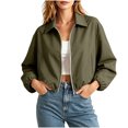 thumbnail image 1 of Bomber Jacket Women Lapel Collar Zip Up Crop Windbreaker Jackets Athleisure Going Out Hiking Travel Coats, S, 1 of 6
