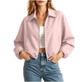 thumbnail image 1 of Bomber Jacket Women Lapel Collar Zip Up Crop Windbreaker Jackets Athleisure Going Out Hiking Travel Coats, S, 1 of 6