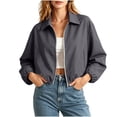thumbnail image 1 of Bomber Jacket Women Lapel Collar Zip Up Crop Windbreaker Jackets Athleisure Going Out Hiking Travel Coats, XS, 1 of 6