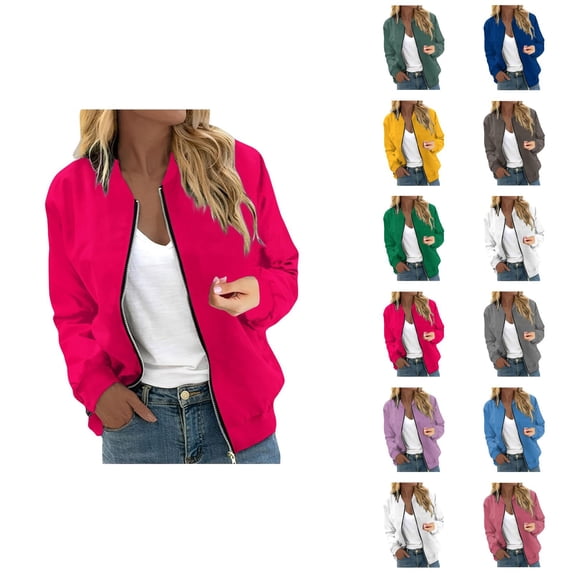 Bomber Jacket Women Lightweight Long Sleeve Loose Casual Zip Up Baseball Jackets Fall Coat Outerwear