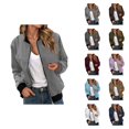 thumbnail image 1 of Bomber Jacket Women Lightweight Long Sleeve Loose Casual Zip Up Jackets with Pockets Fall Coat Outerwear, 1 of 7