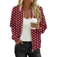 thumbnail image 1 of Bomber Jacket Women Sevevn Women's Bomber Jacket Casual Polka Dot Print Long Sleeve Pocket Zipper Sweatshirts Coat, 1 of 6