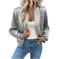 thumbnail image 1 of Bomber Jacket Women Sevevn Women's Zip Up Lightweight Jacket Baseball Collar Long Sleeve Bomber Jacket Outerwear, 1 of 9