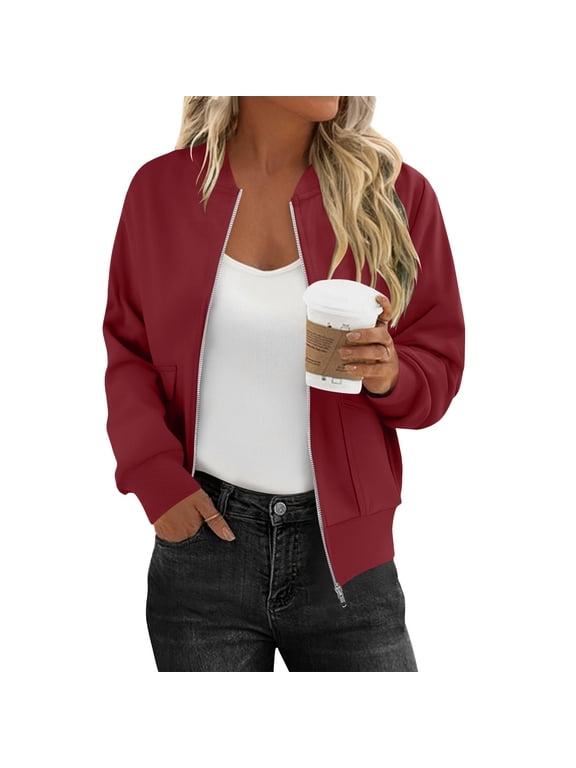 Bomber Jacket Women Sevevn Womens Zip Up Jackets Sweatshirts Long Sleeve Casual Coat Outwear With Pockets