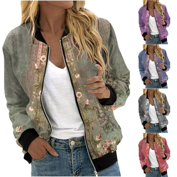 Bomber Jacket Women Zip Up Long Sleeve Fall Jackets Women Fashion Casual Loose Blazer Jackets Teen Girl Clothes Outwear Jackets Y2k Winter Jackets for Women GreenS