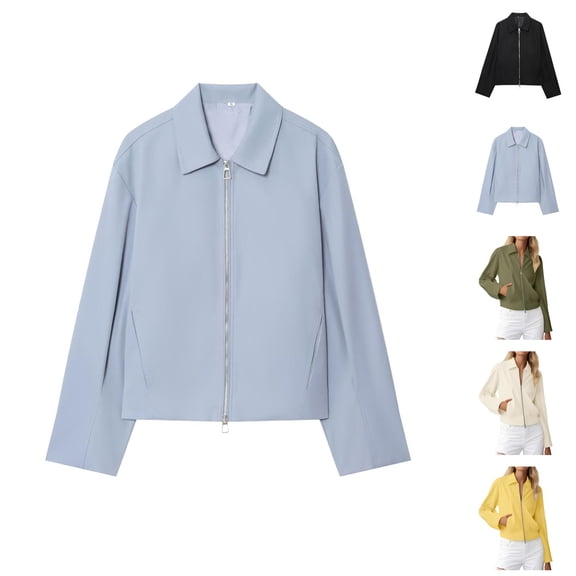 Bomber Jacket for Women 2025 Fall Lightweight Long Sleeve Lapel Collar Zip Up Casual Jackets with Pockets Outerwear