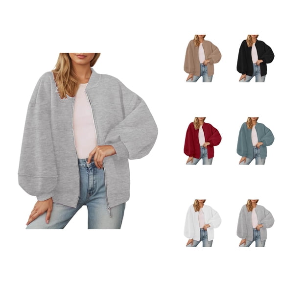 Bomber Jacket for Women 2025 Fall Long Sleeve Lightweight Zip Up Casual Jackets with Pockets Outerwear