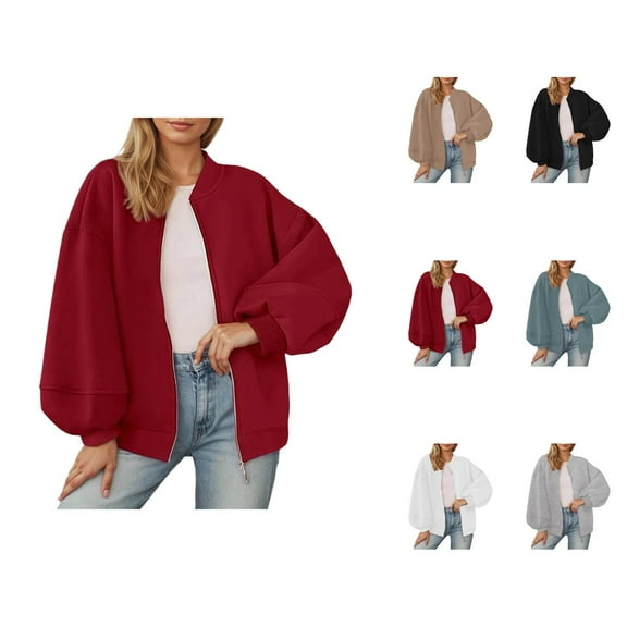 Bomber Jacket for Women 2025 Fall Long Sleeve Lightweight Zip Up Casual Jackets with Pockets Outerwear